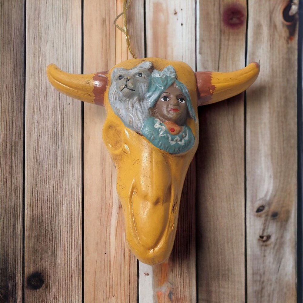 Vintage Ornament Southwestern Native American Hand Painted Plaster Deco Tree (B)